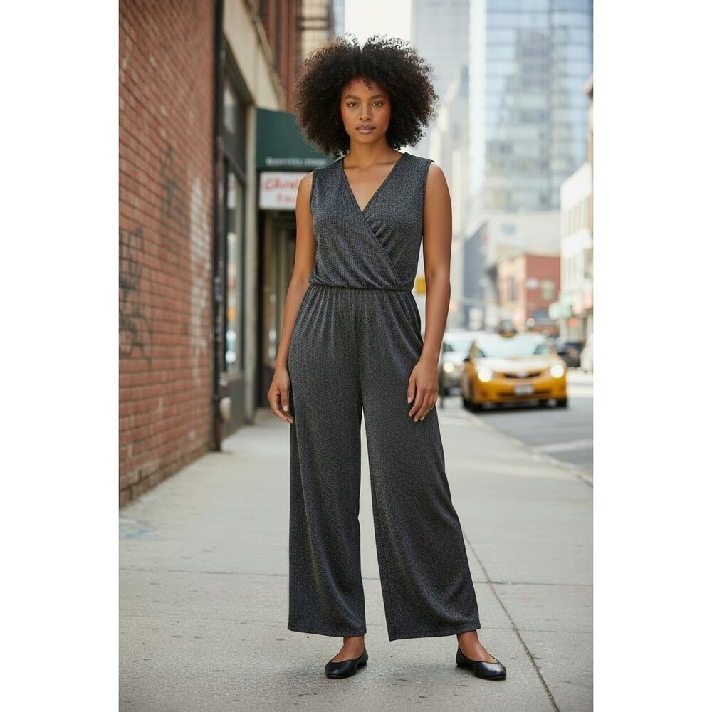 Promises Promises Womens VTG Metallic Knit Sleeveless Surplice Jumpsuit Sz 2X